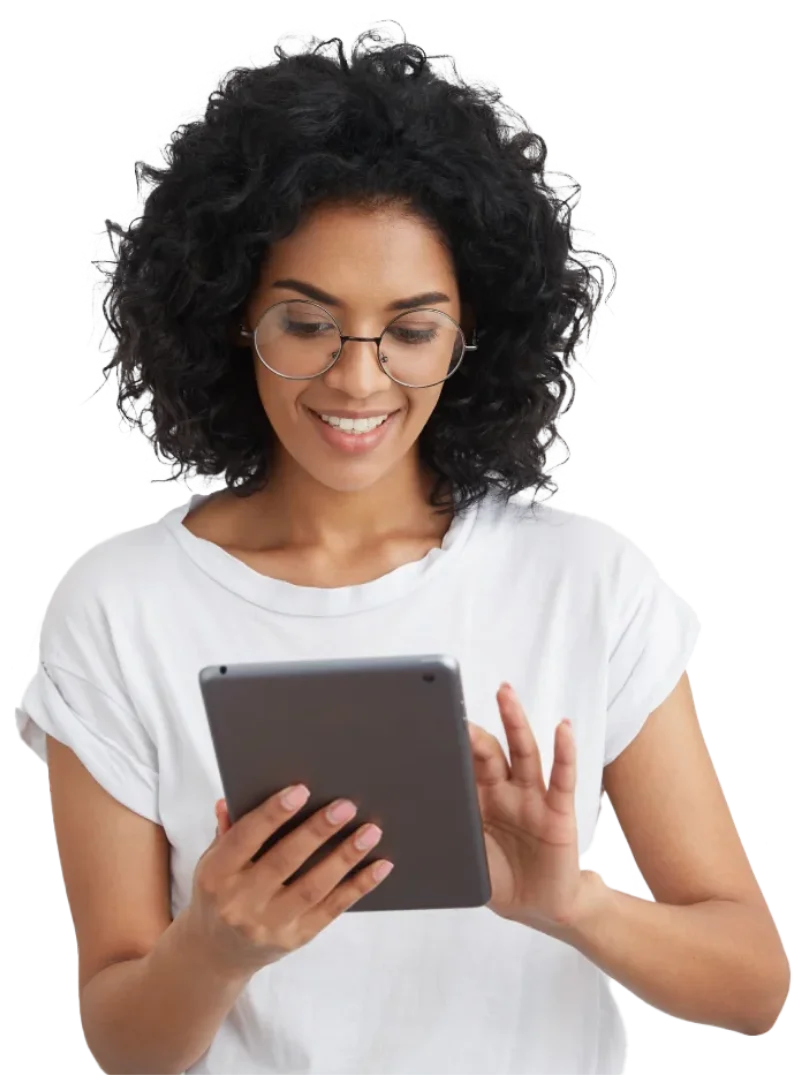 Woman using a tablet for business technology